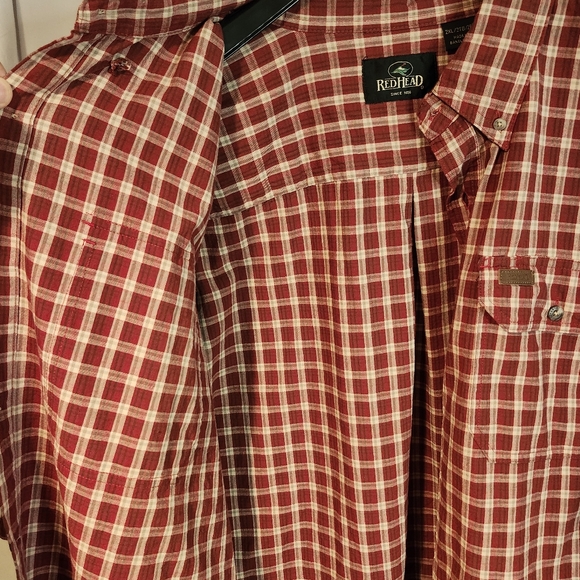 RedHead Men's Red Plaid Casual Button Up Shirt Top - Picture 7 of 11